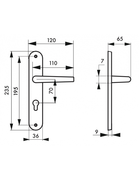 Ensemble de poignées pour porte d'entrée Hebe trou de cylindre, carré 7mm, entr'axes 195mm, laqué blanc - THIRARD Poignée