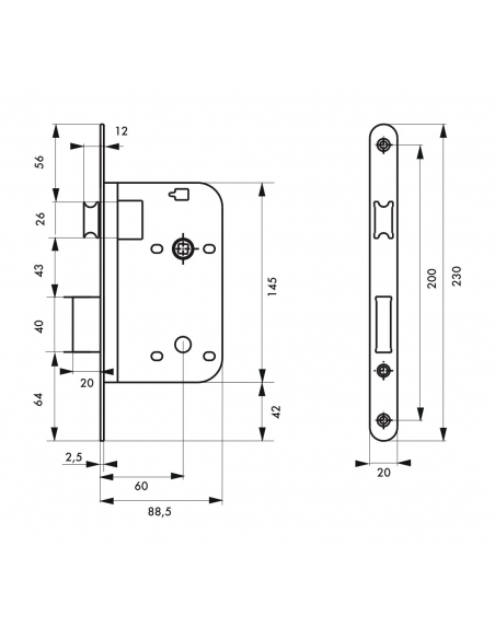 Serrure encastrable pour porte intérieure, axe 60mm, bouts ronds, laiton poli verni - THIRARD Serrures encastrables