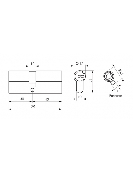 Cylindre de serrure à double entrée 5G, 30x40mm, laiton, anti-arrachement, 5 clés - SP Cylindres à double entrée