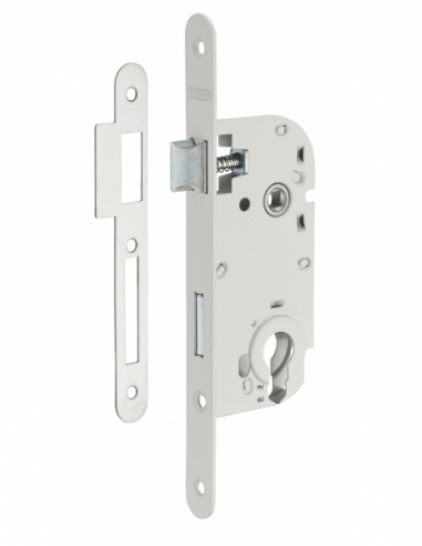 Boitier de serrure encastrable à cylindre pour porte d'entrée, axe 40mm, bouts ronds, blanc - THIRARD Serrures encastrables