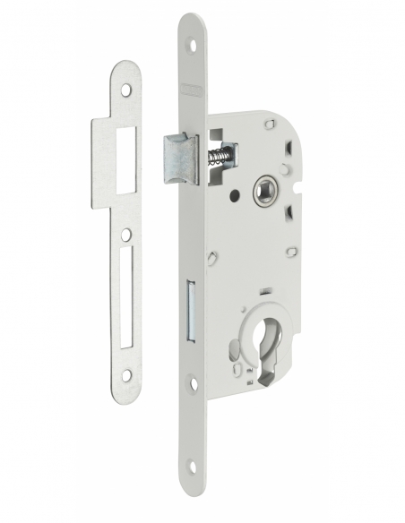 Boitier de serrure encastrable à cylindre pour porte d'entrée, axe 40mm, bouts ronds, blanc - THIRARD Serrures encastrables