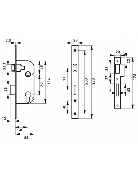 Boitier de serrure encastrable à cylindre pour porte d'entrée, axe 40mm, bouts ronds, blanc - THIRARD Serrures encastrables