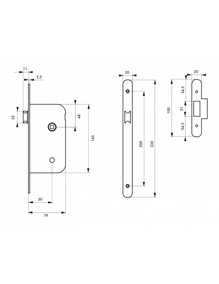 Serrure encastrable pour porte intérieure, axe 50mm, bouts ronds, epoxy noir - THIRARD Serrures encastrables