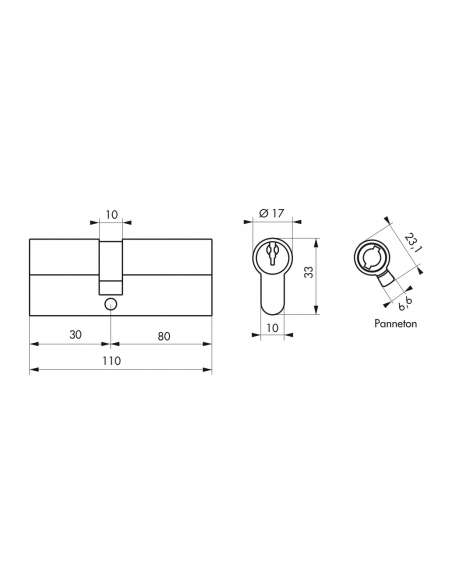 Cylindre de serrure double entrée SA, 30x80mm, anti-arrachement, nickel, 3 clés - THIRARD Cylindres à double entrée