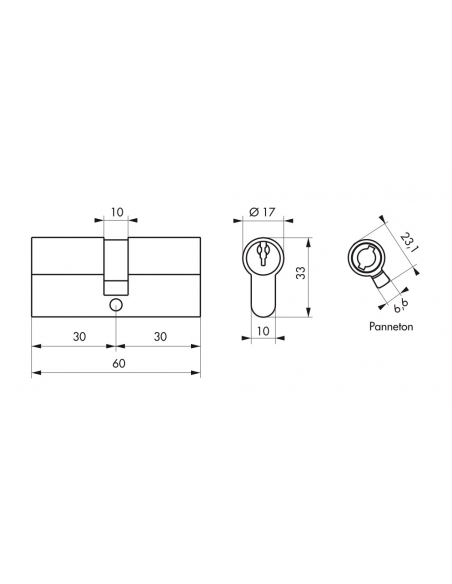 Cylindre de serrure double entrée, 30x30mm, anti-arrachement, 3 clés, laiton - THIRARD Cylindres à double entrée