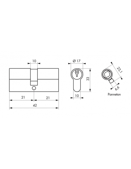 Cylindre de serrure double entrée SA, 21x21mm, anti-arrachement, laiton, 3 clés - THIRARD Cylindres à double entrée