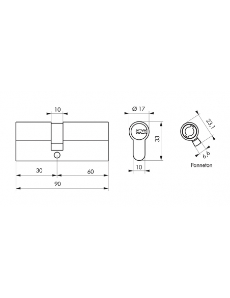 Cylindre de serrure à double entrée 5G, 30x60mm, nickel, anti-arrachement, 5 clés - SP Cylindres à double entrée