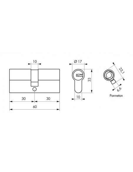 Cylindre de serrure à double entrée 5G, 30x30mm, nickel, anti-arrachement, anti-perçage, 5 clés - SP Cylindres à double entrée