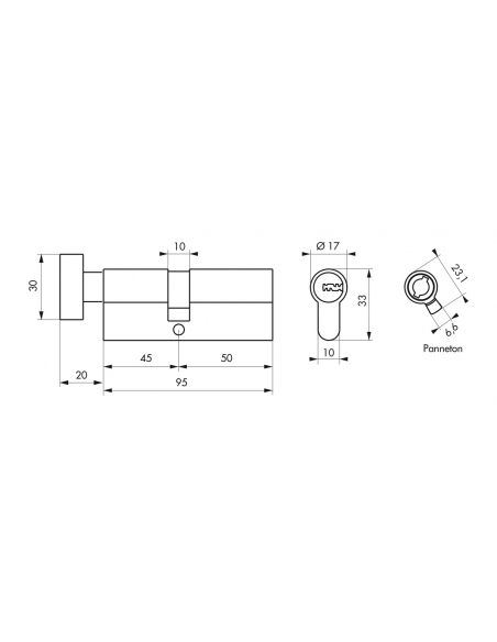 Cylindre de serrure à bouton Tiger 6, 45Bx50mm, laiton, anti-arrachement, anti-perçage, 5 clés - Serrurerie de Picardie Cylin...