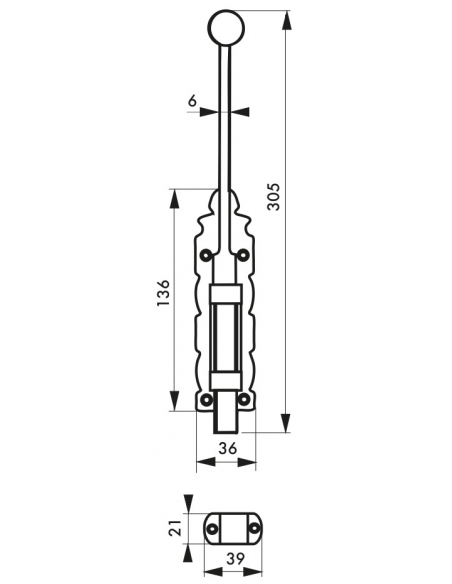 Verrou à plaquer coulissant pour porte intérieure, 305mm, noir - THIRARD Verrou de porte