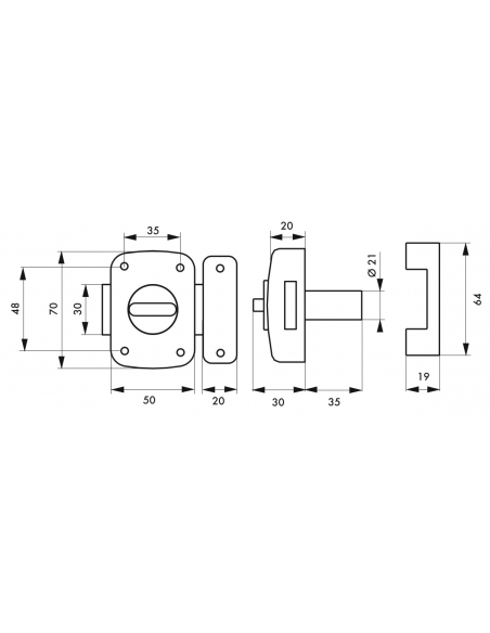 Verrou à bouton VSPM pour porte intérieure, cylindre 35mm, bronze, 3 clés - THIRARD Stock mort