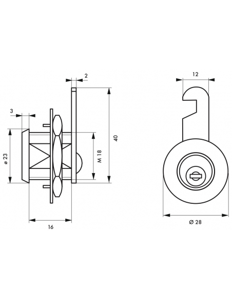 Batteuse avec came pour boîte aux lettres, nickel, longueur 18mm, 2 clés - THIRARD Serrure boîte aux lettres