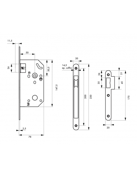 Serrure encastrable Monomax NF pour porte intérieure, axe 50mm, bouts ronds, têtière nickelée - THIRARD Serrures encastrables