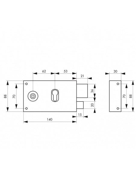 Boitier de serrure horizontale en applique double entrée à fouillot pour entrée, droite, axe 53mm, 140x88mm, noir - THIRARD S...
