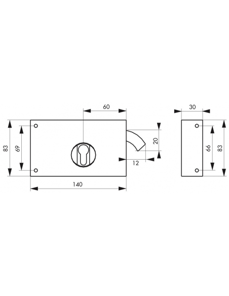 Boitier de serrure horizontale en applique double entrée à crochet pour portail, droite, axe 60mm, 140x83mm, zingué - THIRARD...