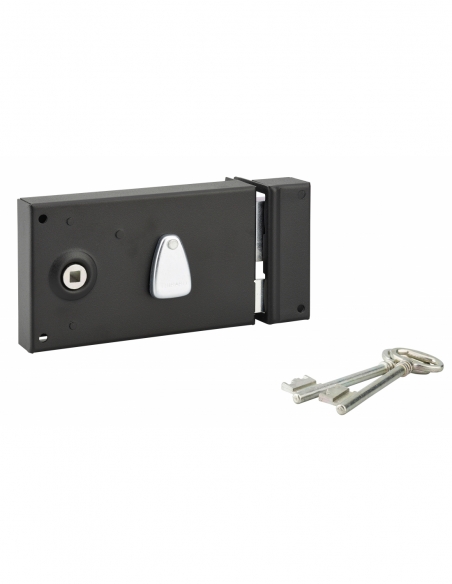 Serrure horizontale en applique à clé à fouillot pour portail, droite, axe 58mm, 82x140mm, zingué, 2 clés - THIRARD Serrures ...