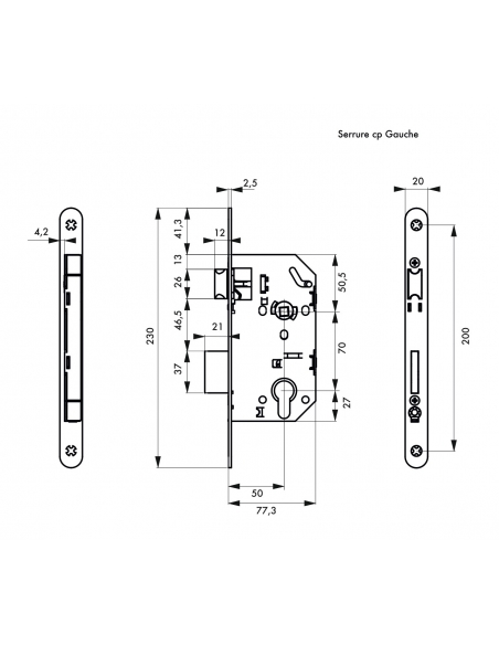 Serrure encastrable Monomax NF pour cylindre européen, axe 50mm, bouts ronds, têtière affleurante gauche - THIRARD Serrures e...