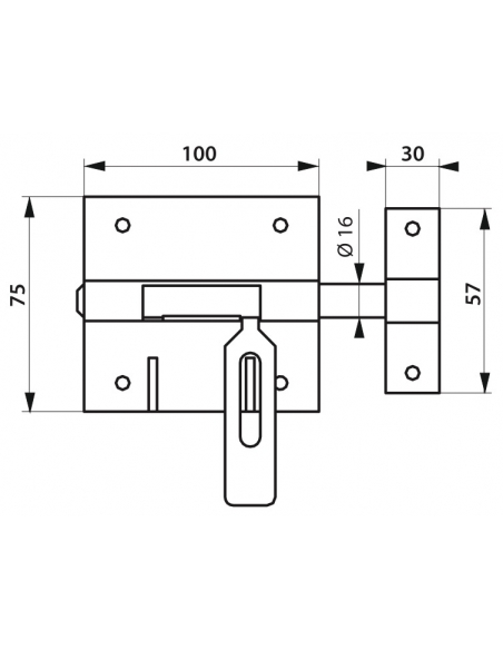 Targette pêne Ø 16mm porte-cadenas acier