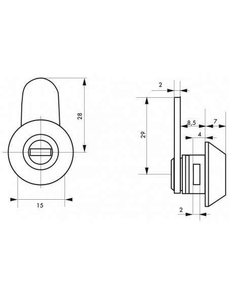 Cylindre batteuse avec came coudée à 12h vers la face pour boîte aux lettres, clés carrés - THIRARD Serrure boîte aux lettres