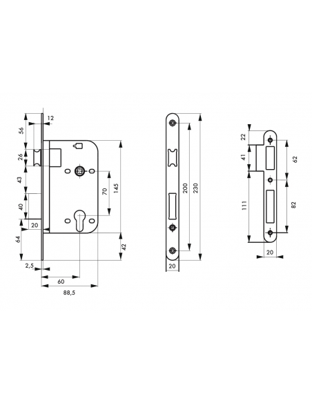 Boitier de serrure encastrable à cylindre pour porte d'entrée, axe 60mm, bouts ronds, nickelé - THIRARD Serrures encastrables