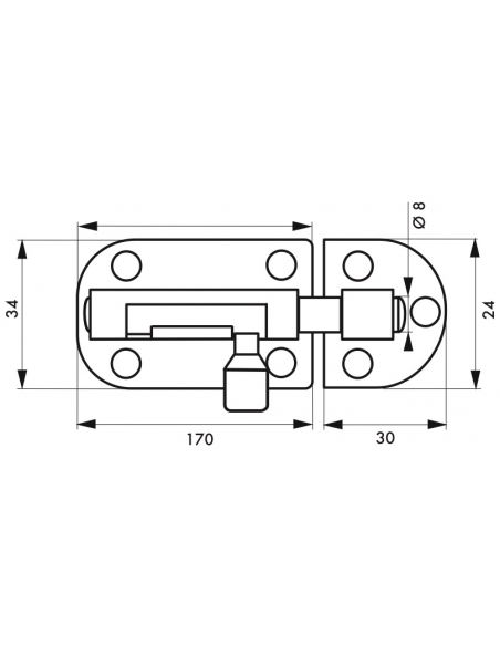 Targette, acier, pêne Ø 8mm, 34x170mm, nickel satin - THIRARD Targette