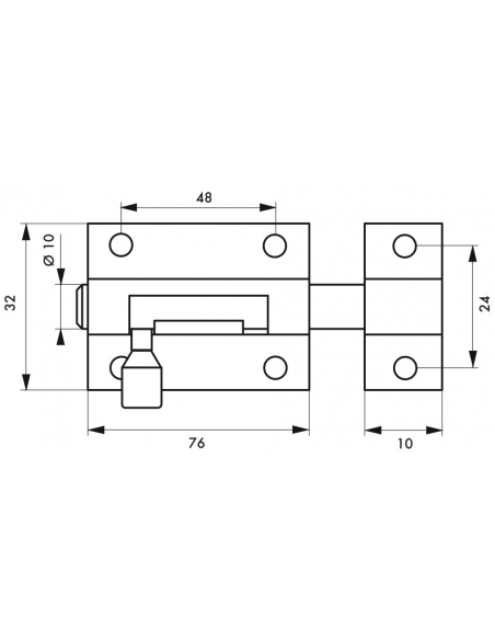 Targette, acier, pêne Ø 10mm, 32x76mm, nickel satin - THIRARD Targette