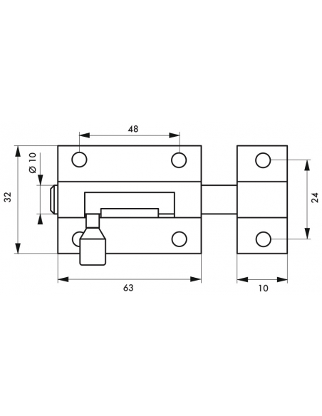 Targette, acier, pêne Ø 10mm, 32x63mm, nickel satin - THIRARD Targette