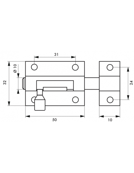 Targette, acier, pêne Ø 10mm, 32x50mm, nickel satin - THIRARD Targette