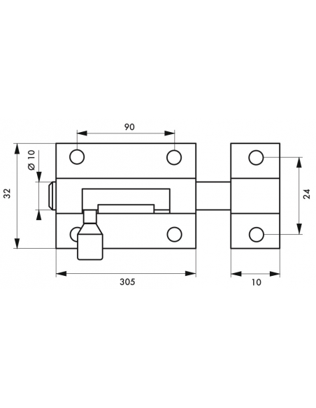 Targette, acier, pêne Ø 10mm, 32x305mm, nickel satin - THIRARD Targette