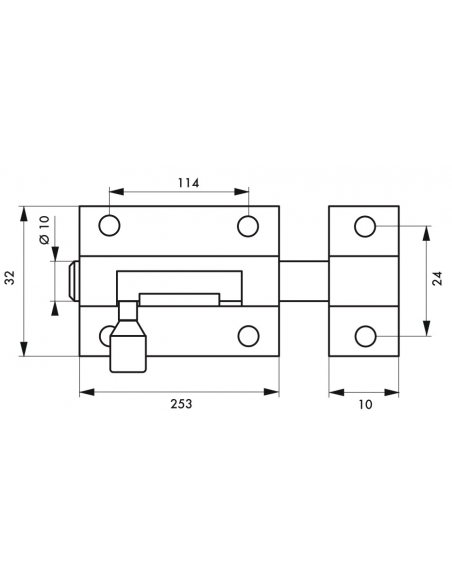 Targette, acier, pêne Ø 10mm, 32x253mm, nickel satin - THIRARD Targette