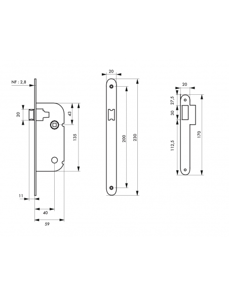 Lot de 50 serrures NF encastrables pour porte intérieure, axe 40mm, bouts ronds, blanc - THIRARD Serrures encastrables