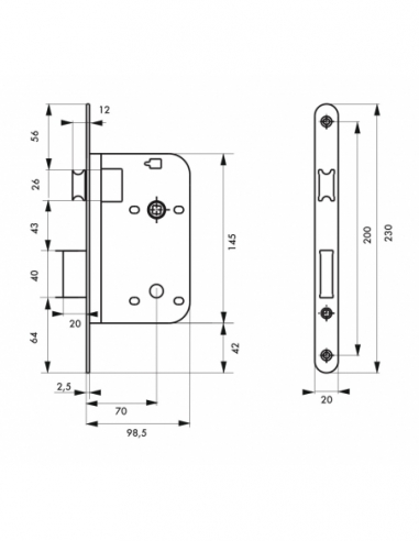 Serrure encastrable pour porte intérieure, axe 70mm, bouts ronds, noir - THIRARD Serrures encastrables