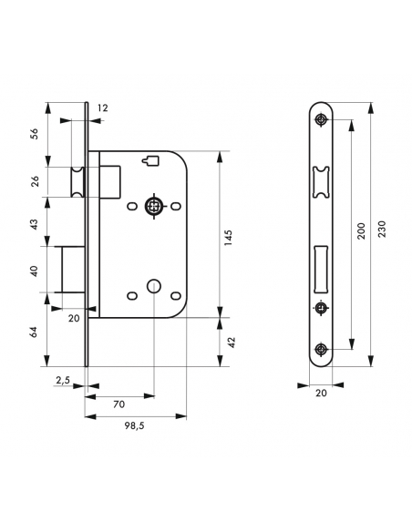 Serrure encastrable pour porte intérieure, axe 70mm, bouts ronds, noir - THIRARD Serrures encastrables