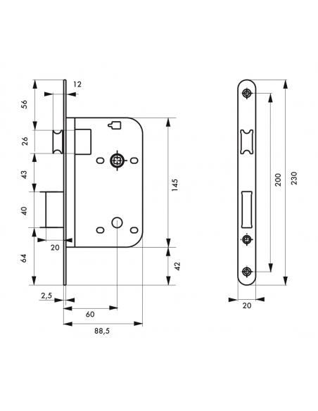 Serrure encastrable pour porte intérieure, axe 60mm, bouts ronds, nickelé - THIRARD Serrures encastrables