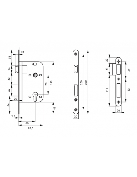 Boitier de serrure encastrable à cylindre pour porte d'entrée, axe 60mm, bouts ronds, laiton brossé - THIRARD Serrures encast...