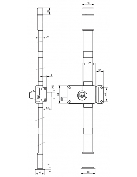 Serrure en applique Horga à tirage pour porte d'entrée, droite, 3 pts, cylindre HG5 Ø23mm, axe 70mm, marron, 4 clés - THIRARD...