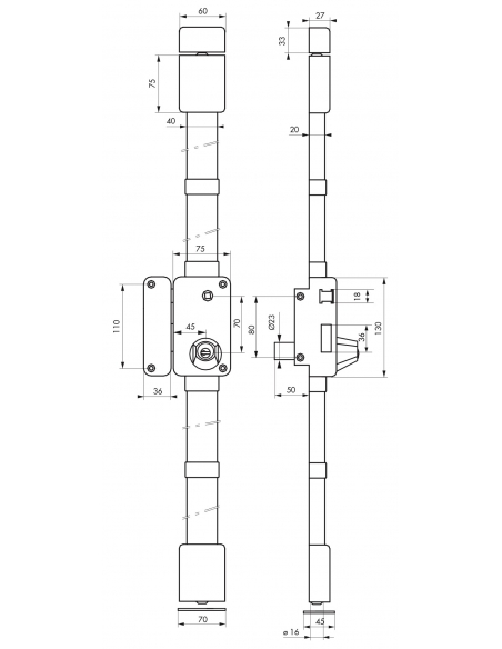 Serrure en applique Beluga à fouillot pour porte d'entrée, gauche, 3 pts, cylindre HG5 Ø23mm, axe 45mm, blanc, 4 clés - THIRA...