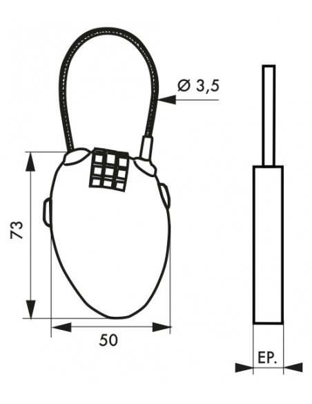 Cadenas à code Zipper, intérieur, cable 0.55m, 3 chiffres, noir - THIRARD Cadenas à combinaison