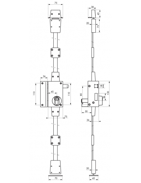 Boitier de serrure en applique Targa à tirage pour porte d'entrée, gauche, 3 pts, axe 45mm, or - THIRARD Serrure 3 points en ...