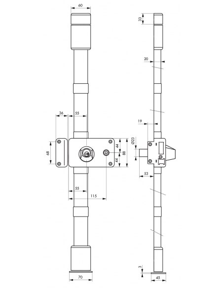 Serrure en applique Horga à fouillot pour porte d'entrée, gauche, 3 pts, cylindre HG5 Ø23mm, axe 55mm, blanc, 4 clés - THIRAR...