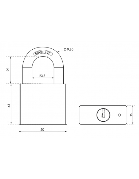 Cadenas à clé Rinox, inox, extérieur, anse inox, 50mm, 4 clés - THIRARD Cadenas à clé