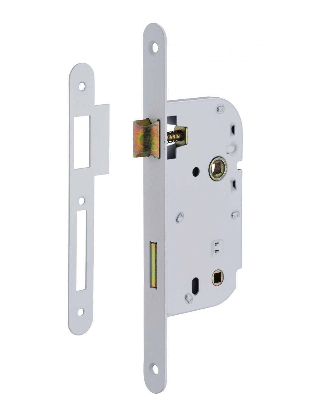 Serrure encastrable à condamnation pour porte de salle de bain et toilettes axe 50mm bouts ronds