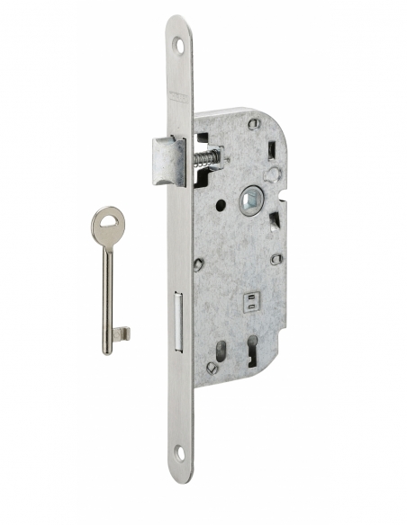 Serrure encastrable à clé pour porte de chambre, axe 40mm, bouts ronds, inox, avec gâche, 1 clé - THIRARD Serrures encastrables