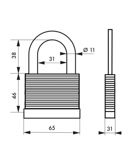 Cadenas à clé Slice, acier, intérieur, anse acier, 65mm, 2 clés - THIRARD Cadenas à clé