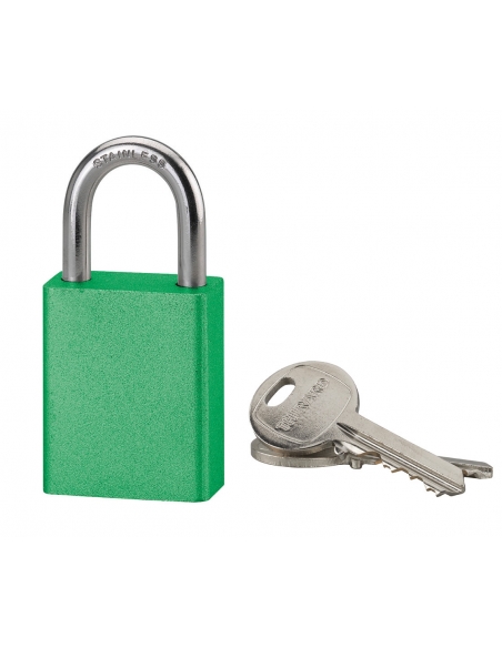 Cadenas à clé Cobble, aluminium, extérieur, anse inox, 38mm, vert, 2 clés - THIRARD Cadenas à clé