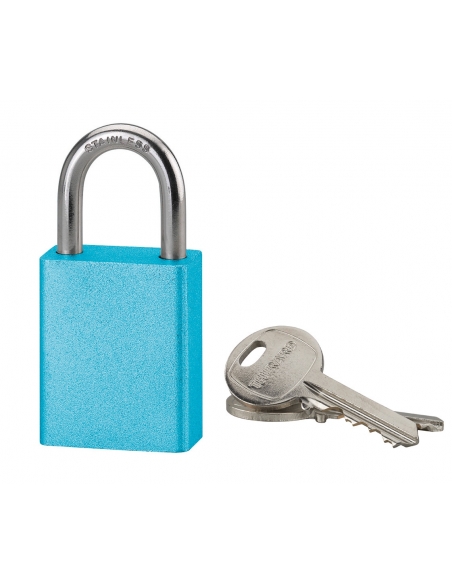 Cadenas à clé Cobble, aluminium, extérieur, anse inox, 38mm, bleu, 2 clés - THIRARD Cadenas à clé