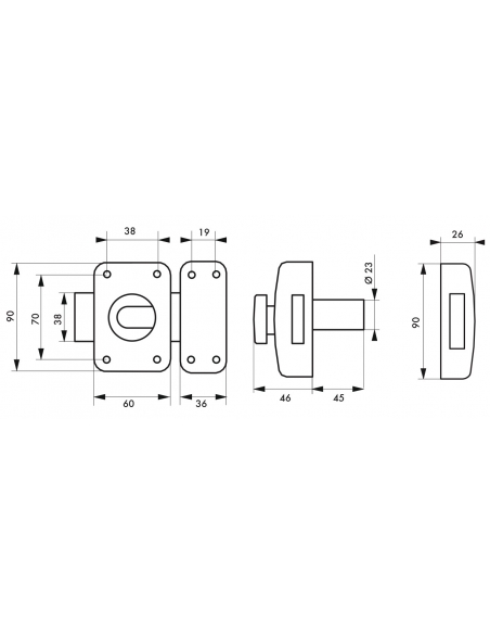 Verrou à bouton Federal pour porte d'entrée, cylindre 45mm, acier, 4 clés, époxy noir - THIRARD Verrou de porte