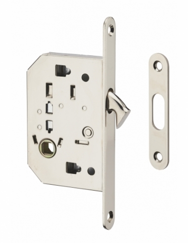 Serrure encastrable à crochet à condamnation pour porte coulissante, sans accessoire, axe 50mm, carré 8mm, nickelé - THIRARD ...