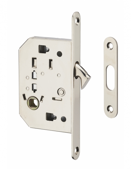 Serrure encastrable à crochet à condamnation pour porte coulissante, sans accessoire, axe 50mm, carré 8mm, nickelé - THIRARD ...