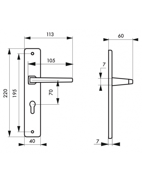 Ensemble de poignées pour porte d'entrée Picardie trou de cylindre, carré 7mm, entr'axes fix.195mm, couleur F2 - THIRARD Poig...